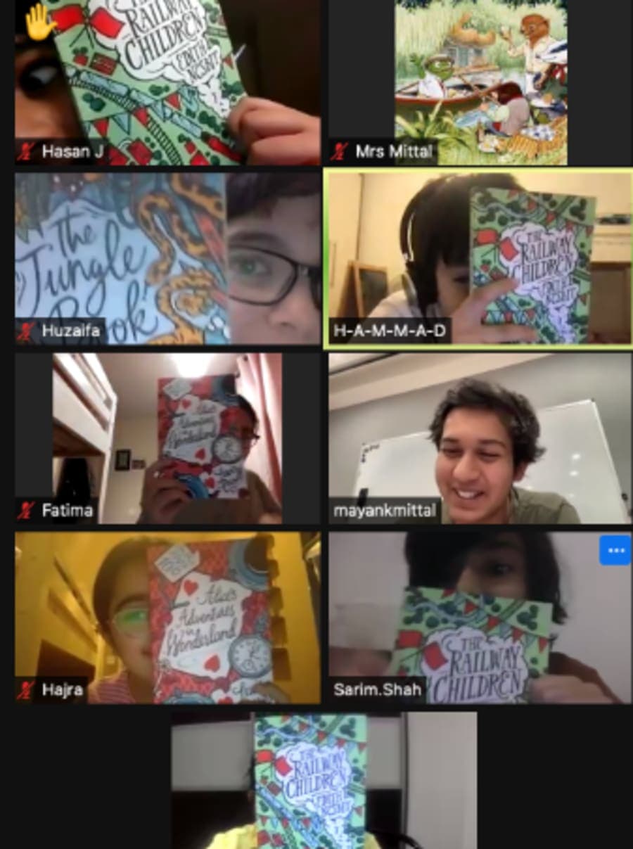Book Club students reading together on a live online session